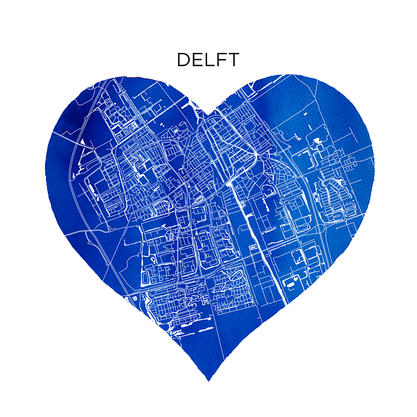 Delft in Delftsblauw | Stadskaart als Wandcirkel van WereldkaartenShop