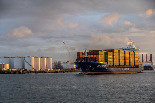 Containerschip in de haven van Rotterdam.