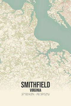 Vintage landkaart van Smithfield (Virginia), USA. van MijnStadsPoster