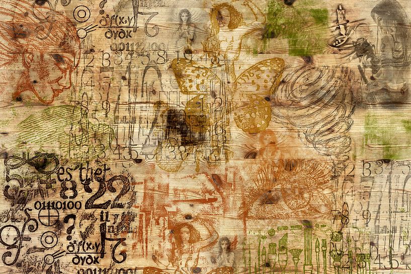 Muse, Collage auf Holz von Rietje Bulthuis