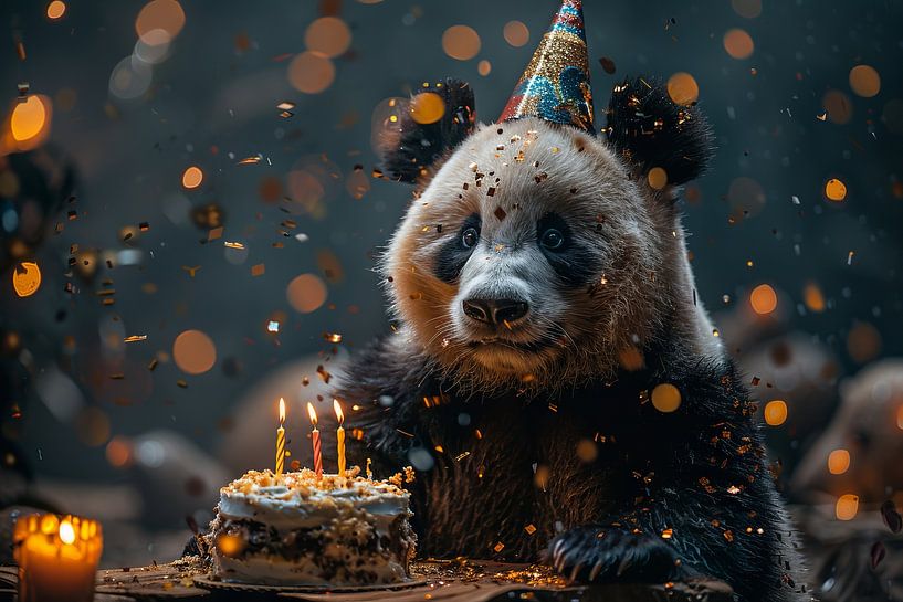 Fun panda birthday party with cake and candles by Poster Art Shop