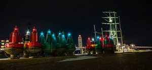 Harlingen haven bij nacht van Jan Peter Nagel