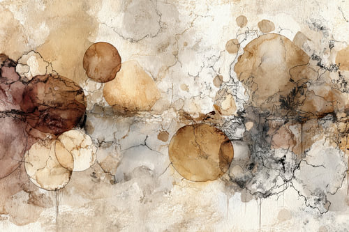 Aardse Bubbels -  Dromerig Schilderij Oker en Zand
