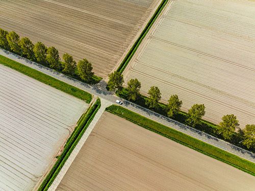 Kruispunt in de polder van bovenaf gezien
