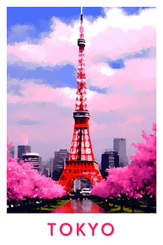 Tokyo in Bloom | Pink Tower Travel Poster