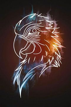 Dynamischer abstrakter Adler in Blau und Orange von De Muurdecoratie