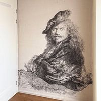 Klantfoto: Zelfportret met de onderarm leunend op een stenen dorpel, Rembrandt van Rijn, als naadloos behang
