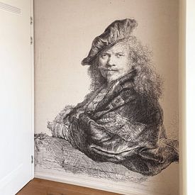 Photo de nos clients: Autoportrait avec l'avant-bras appuyé sur un seuil en pierre, Rembrandt van Rijn.