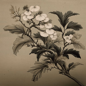 Zeitlose botanische Illustration in neutralen Farben: Blütenzweig
