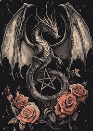 Gothic Drache mit Rosen und Pentagramm von Pixelbull Design