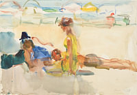 Figuren op een zonnig strand in Italië, Isaac Israels