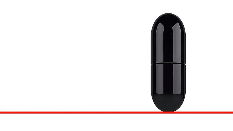 Schwarze Pille auf roter Linie von Frank Heinz