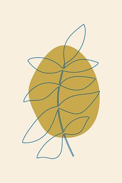 Modern boho botanical. Leaves in pastel colors. Mustard, blue, sand 1 by Dina Dankers