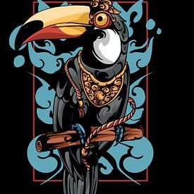 een combinatie van toekan vogels met Indonesische Balinese culturele ornamenten van Rofis art