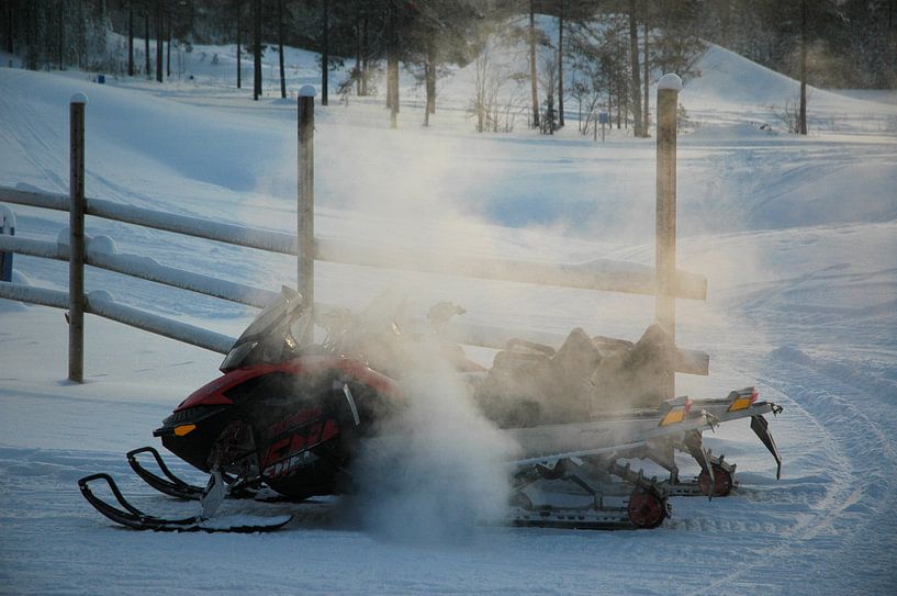 Snowscooter warming up by Barbara Koppe