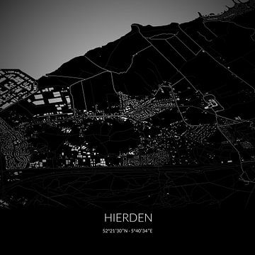 Carte en noir et blanc de Hierden, Gelderland. sur Rezona