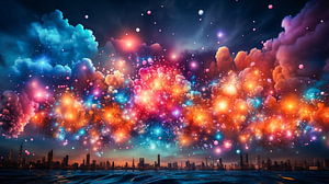 Neonfeuerwerk in der Stadt bei Nacht