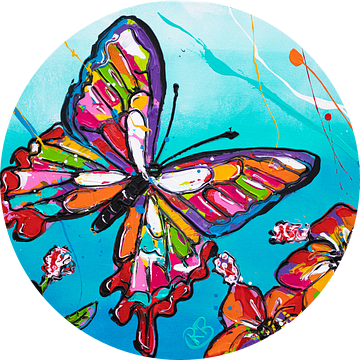 Vlinder in bloementuin van Happy Paintings