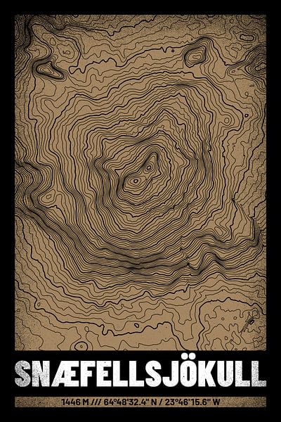 Snaefellsjökull | Topographic Map (Grunge) by ViaMapia