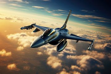F16 straaljager met schitterend uitzicht van Digitale Schilderijen