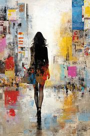 Female Silhouette - Gold Yellow Mystery Painting by BowiScapes - Fine Art and Urban Wall Art