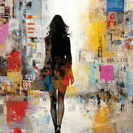 Weibliche Silhouette - Goldgelbe Mystery-Malerei von BowiScapes Abstrakt und digitale Kunst