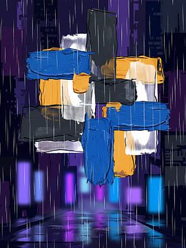 Neon-Regen-Leinwand: Urbane Abstraktion