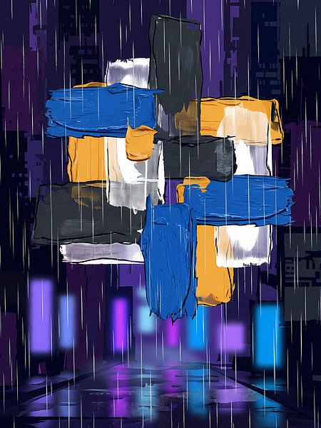 Neon-Regen-Leinwand: Urbane Abstraktion von Indharta Harviansyah Avy