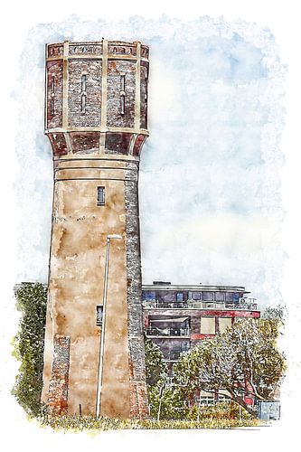 Water tower of 's-Gravendeel (Zuid-Holland) (watercolour)