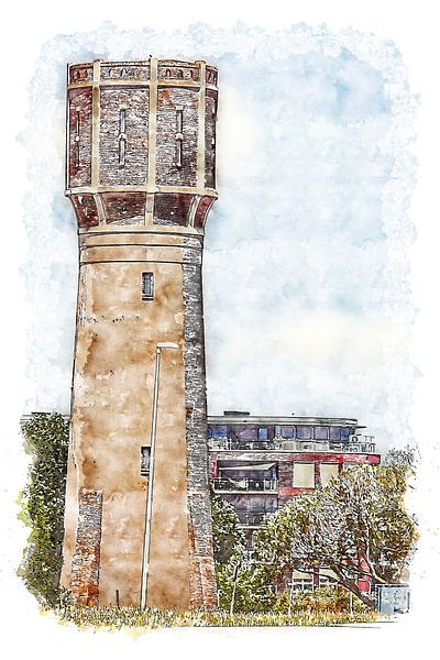 Wasserturm von's-Gravendeel (Zuid-Holland) (Aquarell) von Art by Jeronimo