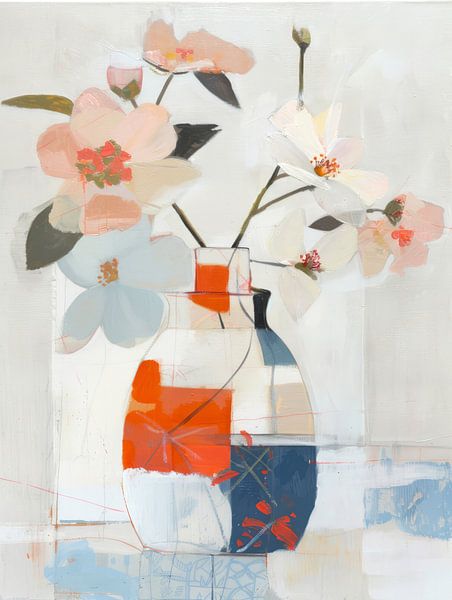 Stillleben: Vase mit Blumen in Pastellfarben von Studio Allee