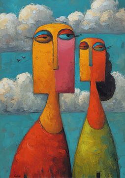 Profile mit zwei Gesichtern | Freundschaft in bunten Farben von ARTEO Gemälde