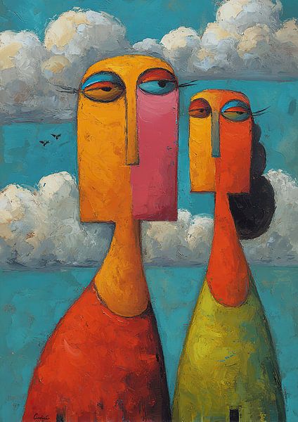 Profile mit zwei Gesichtern | Freundschaft in bunten Farben von ARTEO Gemälde