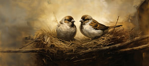 Spatzen im Nest