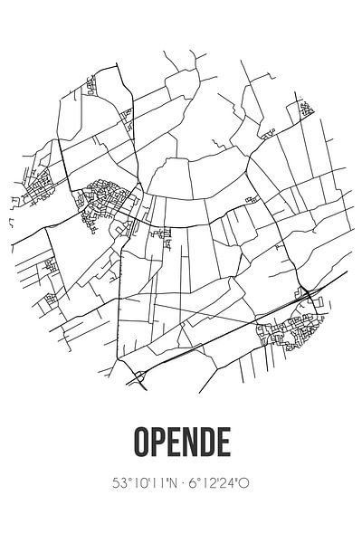 Opende (Groningen) | Landkaart | Zwart-wit van Stad & Wand