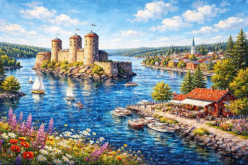 Savonlinna in Finland, een impressionistisch schilderij.