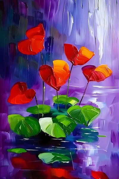 Abstracte bloemen in levendige kleuren schilderij van Art & Soul Creations