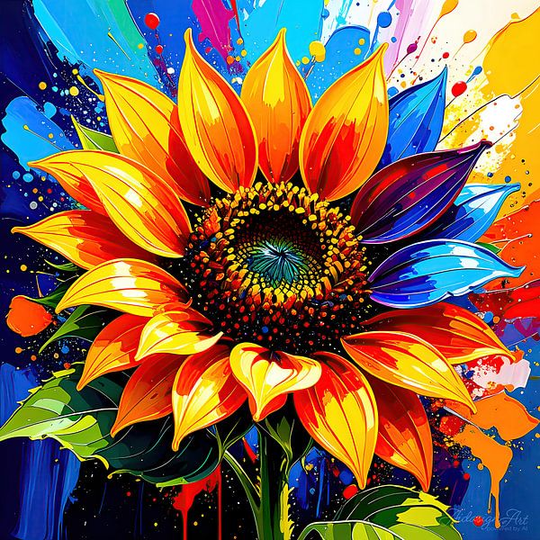 Sunflower full of movement and luminous floral power as a modern still life (1 of 3) by AidasignArt