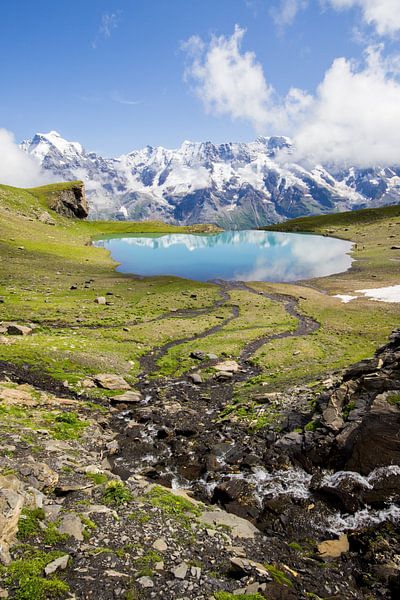 View of a mountain lake in Switzerland by André Hamerpagt