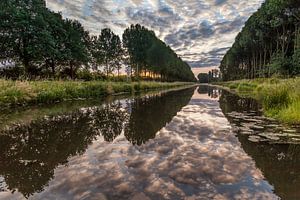 Rangée d'arbres à Beesd avec reflet des nuages dans l'eau sur Marinus de Keijzer
