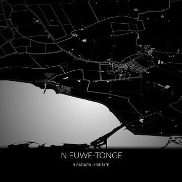 Zwart-witte landkaart van Nieuwe-Tonge, Zuid-Holland. van Rezona