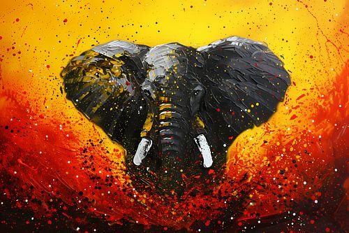 Abstracte olifant schilderij met dynamische kleuren