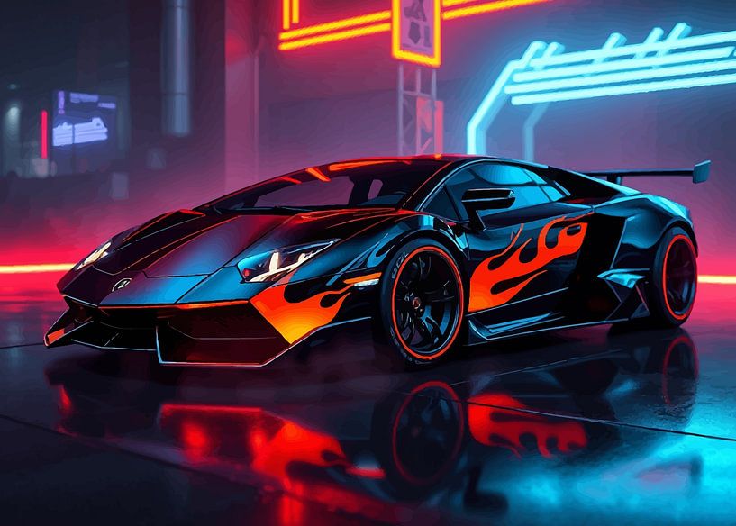 Lamborghini Murcielago vlammend neon 4 van MIROKKU