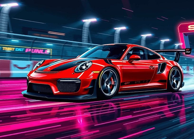 The Porsche 911 GT3 RS with Red and Black Stripes on Circuit by MIROKKU