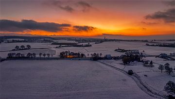 Sunset in snowy southern Limburg
