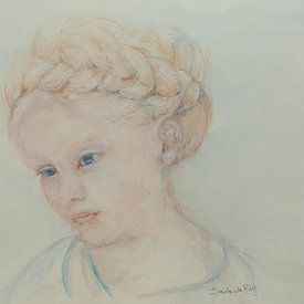 Girl with braided hair. Hand-painted with pastel chalk. by Ineke de Rijk