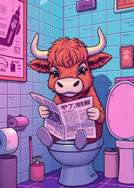 Highland Cow Toilet Neon by MIROKKU
