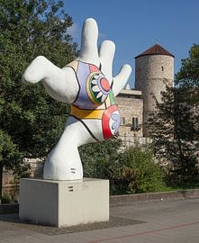 Art de rue sur les rives de la Leine, derrière la Beginenturm, Hanovre, Basse-Saxe, Allemagne sur Torsten Krüger