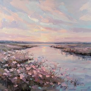Des fleurs roses au bord de l'eau
