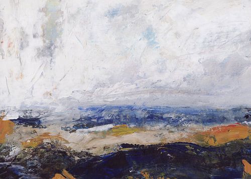 Abstracte zee of oceaan in pastelblauw, okerbruin, wit, paars